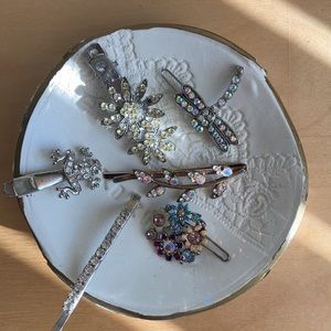 Lot of 6 rhinestone hair clips barrettes vintage